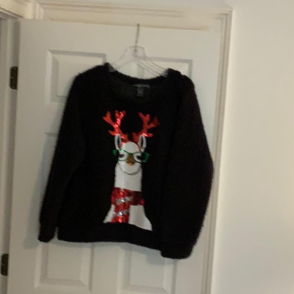Festive Black Sweater with Reindeer Design
